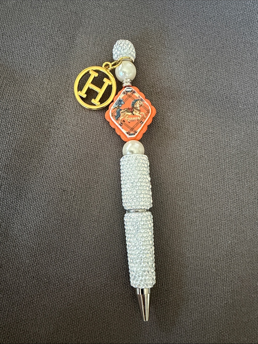 Handcrafted Orange Enamel & Crystal Charm Key/Bag Pen Charm